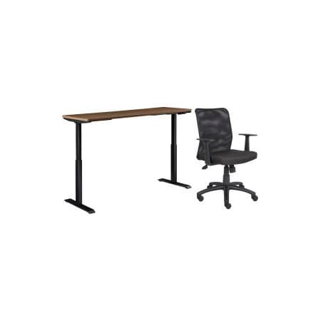 Global Equipment Interion    Height Adjustable Table with Chair Bundle - 72"W x 30"D, Walnut W/ Black Base 695781WN-B